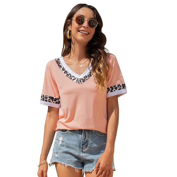 women's t-shirt 2021 summer products fashion simple v-neck color-blocking leopard print short sleeve, White
women's t-shirt 2021 summer products fashion simple v-neck color-blocking leopard print short sleeve, White