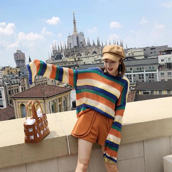 women's sweaters wicky 2021 europe autumn winter fashion sweater tide korean loose striped long sleeve o-neck pullover female, White;black
women's sweaters wicky 2021 europe autumn winter fashion sweater tide korean loose striped long sleeve o-neck pullover female, White;black