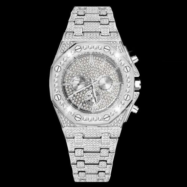 wristwatches full iced out diamond watch for men chronograph hip hop mens watches waterproof quartz relogio masculino, Slivery;brown
wristwatches full iced out diamond watch for men chronograph hip hop mens watches waterproof quartz relogio masculino, Slivery;brown