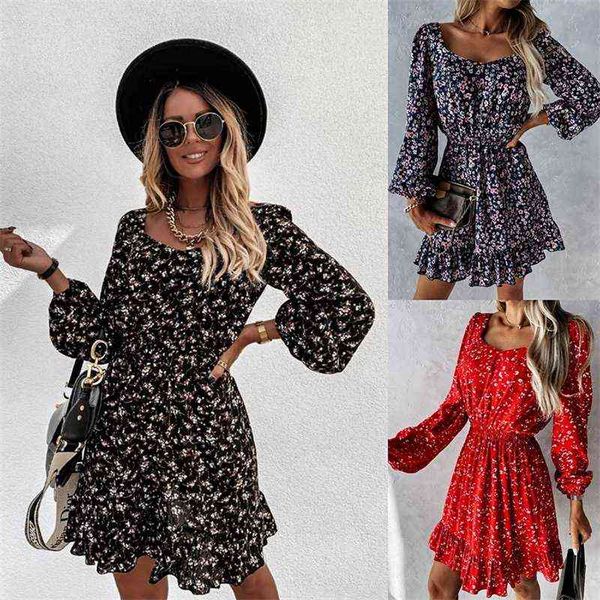 casual dresses fashion women's long sleeved green flower square neck pleated ruffle dresses, Black;gray
casual dresses fashion women's long sleeved green flower square neck pleated ruffle dresses, Black;gray