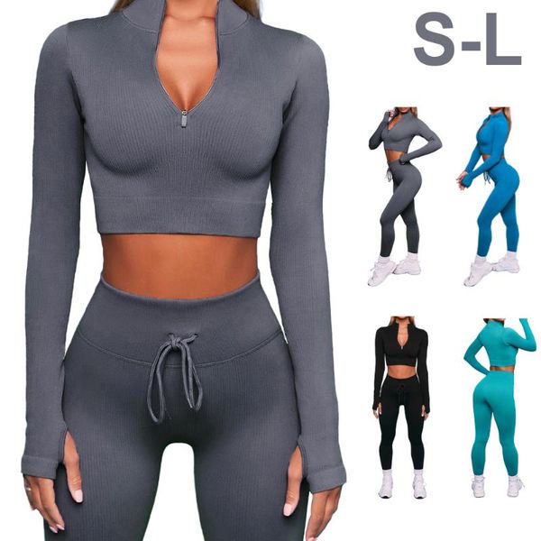 gym clothing women seamless yoga workout set 2-piece ribbed zipper long sleeve crop drawstring high waist leggings outfits sportwear, White;black
gym clothing women seamless yoga workout set 2-piece ribbed zipper long sleeve crop drawstring high waist leggings outfits sportwear, White;black