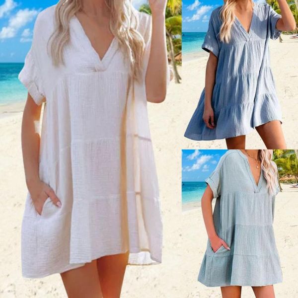 women's swimwear summer swimsuit coverups lightweight v neck loose cotton linen blouse dress with pocket beachwear bikini covers, White;black
women's swimwear summer swimsuit coverups lightweight v neck loose cotton linen blouse dress with pocket beachwear bikini covers, White;black