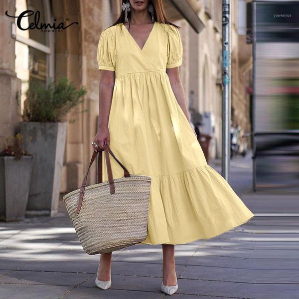 women's dress celmia oversize v neck puff short sleeve long dresses work casual solid pleated loose maxi sundress party vestido, Black;gray
women's dress celmia oversize v neck puff short sleeve long dresses work casual solid pleated loose maxi sundress party vestido, Black;gray