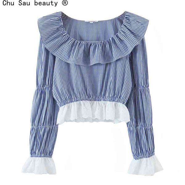 spring vintage women's plaid lace stitching ruffled doll collar puff sleeve short crop blouses women 210508, White
spring vintage women's plaid lace stitching ruffled doll collar puff sleeve short crop blouses women 210508, White