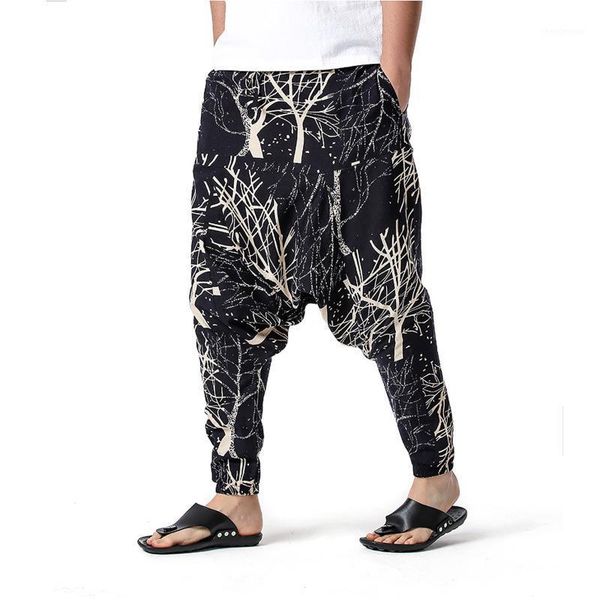 men's loose casual pants cotton-linen harem printed lightweight elastic waist trousers home wear ll3, Black
men's loose casual pants cotton-linen harem printed lightweight elastic waist trousers home wear ll3, Black