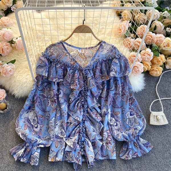 women's blouses & shirts 2021 spring blouse female retro age reduction v-neck puff sleeve blusa wood ear decoration loose and thin chif, White
women's blouses & shirts 2021 spring blouse female retro age reduction v-neck puff sleeve blusa wood ear decoration loose and thin chif, White