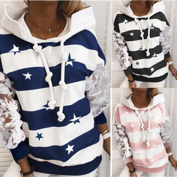 striped print hoodies women autumn winter casual lace patchwork long sleeve drawstring loose hooded sweatshirt lady pullover 210507, Black
striped print hoodies women autumn winter casual lace patchwork long sleeve drawstring loose hooded sweatshirt lady pullover 210507, Black