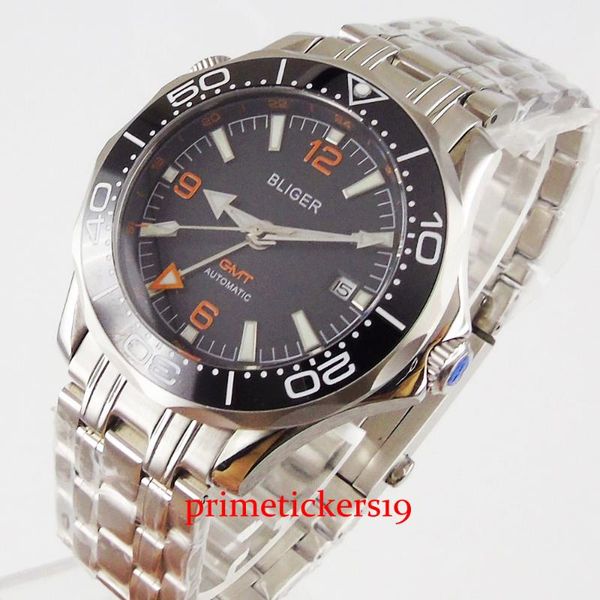 wristwatches bliger 2 style bezel date indicator gmt function black dial orange marks mental strap automatic men's watch, Slivery;brown
wristwatches bliger 2 style bezel date indicator gmt function black dial orange marks mental strap automatic men's watch, Slivery;brown