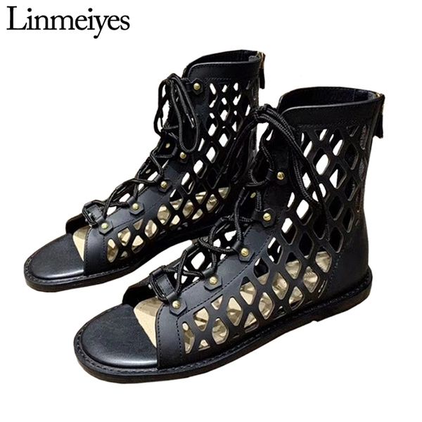 high genuine leather hollow outs summer boots peep toe gladiator sandals woman rome flats shoes women, Black
high genuine leather hollow outs summer boots peep toe gladiator sandals woman rome flats shoes women, Black