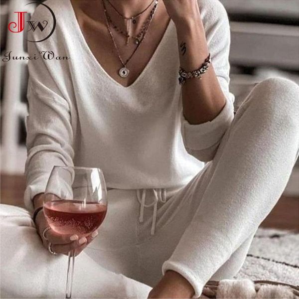 women's two piece pants sport casual solid set women fashion loose knitted pullovers slim stretch pajamas sweatpants tracksuit suits, White
women's two piece pants sport casual solid set women fashion loose knitted pullovers slim stretch pajamas sweatpants tracksuit suits, White