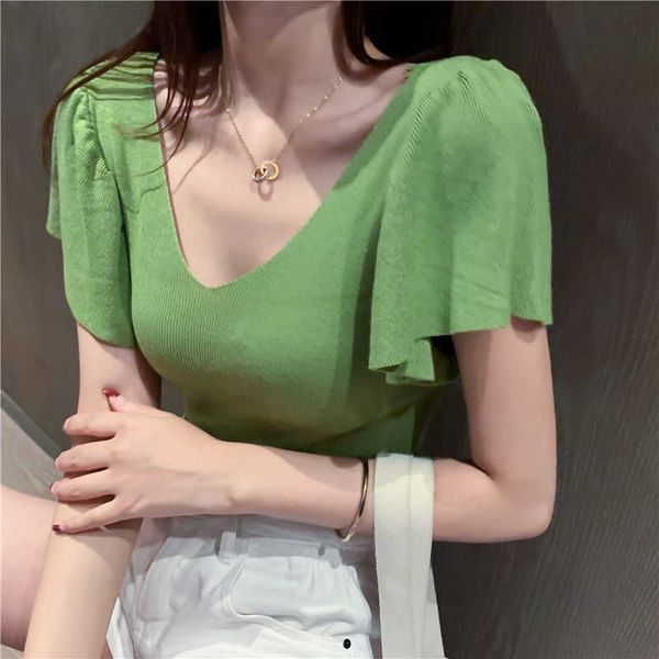 arrivals solid summer knitted t-shirt ladies o-neck lotus leaf sleeve t-shirt female fashion chic sweet women tees 210601, White
arrivals solid summer knitted t-shirt ladies o-neck lotus leaf sleeve t-shirt female fashion chic sweet women tees 210601, White