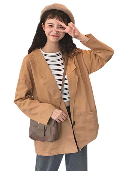 women's jackets 2021 spring korean summer chic loose wild long sleeve thin student cardigan casual women one button jacket, Black;brown
women's jackets 2021 spring korean summer chic loose wild long sleeve thin student cardigan casual women one button jacket, Black;brown
