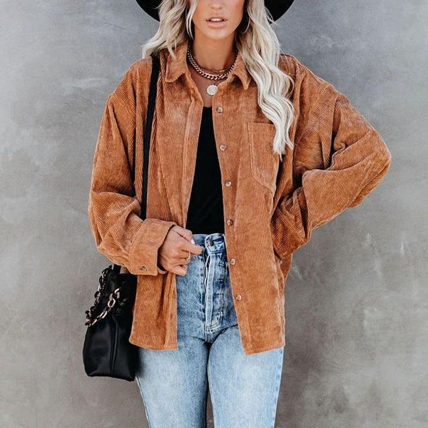 women's jackets 2021 autumn corduroy jacket women overshirt loose shirt for casual button coat female pocket, Black;brown
women's jackets 2021 autumn corduroy jacket women overshirt loose shirt for casual button coat female pocket, Black;brown