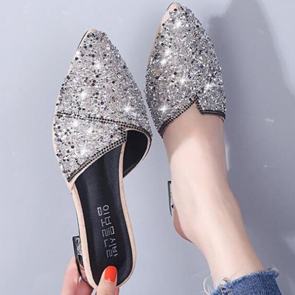 slippers summer women's sequins slipper fashion pointed low heeled muller shoes casual beach wild lady zapatos mujer xx134, Black
slippers summer women's sequins slipper fashion pointed low heeled muller shoes casual beach wild lady zapatos mujer xx134, Black