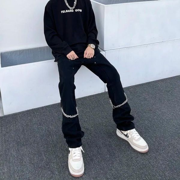 men's jeans godlikeu men fashion designer chain casual pants streetwear hip hop loose hight street trousers, Blue
men's jeans godlikeu men fashion designer chain casual pants streetwear hip hop loose hight street trousers, Blue