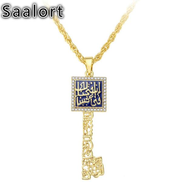 middle eastern arabic scripture key shape pendant chain with crystal zircon inlaid exquisite creative male accessory necklace necklaces, Silver 
middle eastern arabic scripture key shape pendant chain with crystal zircon inlaid exquisite creative male accessory necklace necklaces, Silver