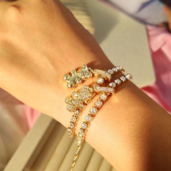 link, chain sweet metal bear zircon charms bracelets for women gold silver color crystal tennis 2022 party jewelry gifts, Black
link, chain sweet metal bear zircon charms bracelets for women gold silver color crystal tennis 2022 party jewelry gifts, Black