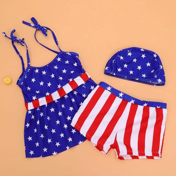 summer 3 pieces kids swimsuits independence day stripe star print u-neck sleeveless + swimming trunks+ cap for girls one-pieces, Black
summer 3 pieces kids swimsuits independence day stripe star print u-neck sleeveless + swimming trunks+ cap for girls one-pieces, Black