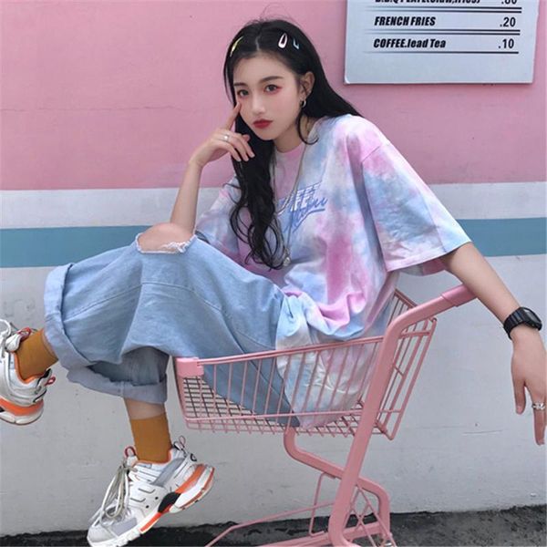women's t-shirt loose vintage harajuku style fashion tie-dye summer arrival short-sleeved boyfriend women casual clothes, White
women's t-shirt loose vintage harajuku style fashion tie-dye summer arrival short-sleeved boyfriend women casual clothes, White