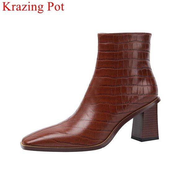 boots krazing pot cow leather zipper print vintage square toe modern high heel warm winter shoes elegant office lady ankle, Black
boots krazing pot cow leather zipper print vintage square toe modern high heel warm winter shoes elegant office lady ankle, Black