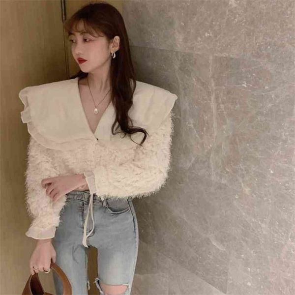 autumn and winter sweet lapel short bottoming shirt female fashion temperament with c080 210506, White
autumn and winter sweet lapel short bottoming shirt female fashion temperament with c080 210506, White