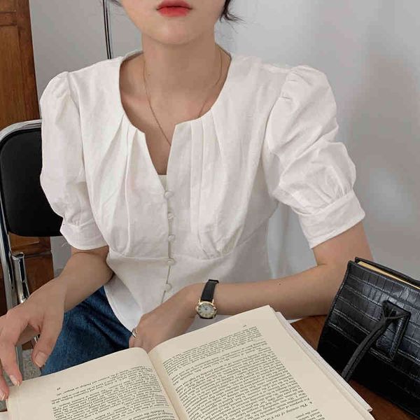 knits vintage v-neck puff-sleeve women white blouse summer single-breasted short shirts elegant ladies blouses 0ahv
knits vintage v-neck puff-sleeve women white blouse summer single-breasted short shirts elegant ladies blouses 0ahv