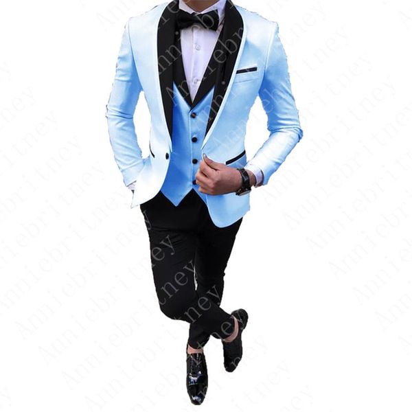 men's suits & blazers 2021 men for wedding sky blue jcaket vest with black pants 3 pieces set slim fit terno masculino groom tuxedo dre, White;black
men's suits & blazers 2021 men for wedding sky blue jcaket vest with black pants 3 pieces set slim fit terno masculino groom tuxedo dre, White;black
