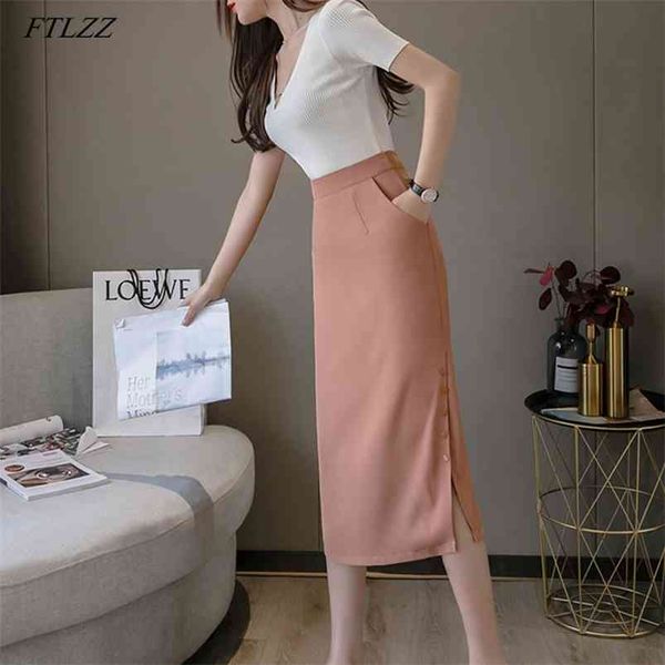 high waist women long pencil skirts summer ladies ol black skirt female single breasted split pink 210430
high waist women long pencil skirts summer ladies ol black skirt female single breasted split pink 210430