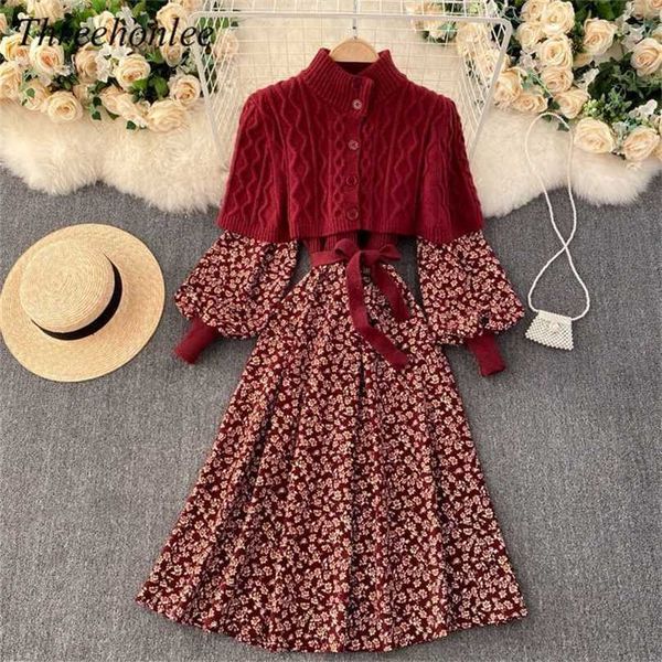 retro knitted long dress for women lantern sleeve sashes floral printted patchwork party dresses with shawl sweater suits 211109, Black;gray
retro knitted long dress for women lantern sleeve sashes floral printted patchwork party dresses with shawl sweater suits 211109, Black;gray