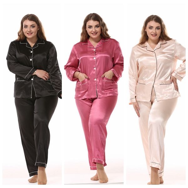 women's sleepwear large size ladies silk pajamas set long sleeved cardigan loose two piece female nightwear glnj, Black;red
women's sleepwear large size ladies silk pajamas set long sleeved cardigan loose two piece female nightwear glnj, Black;red
