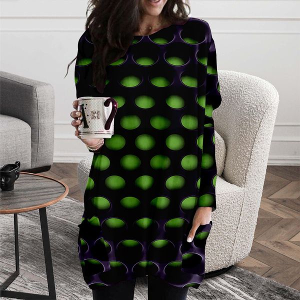 European and 3D circular pattern spring and autumn long pocket T-shirt female element round neck loose and comfortable home service, Black;gray
European and 3D circular pattern spring and autumn long pocket T-shirt female element round neck loose and comfortable home service, Black;gray