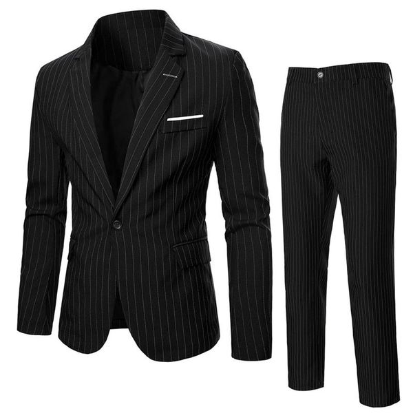 men's suits & blazers 2pcs striped formal blazer suit set slim fit man single button lapel collar long sleeve jacket toursers for weddi, White;black
men's suits & blazers 2pcs striped formal blazer suit set slim fit man single button lapel collar long sleeve jacket toursers for weddi, White;black