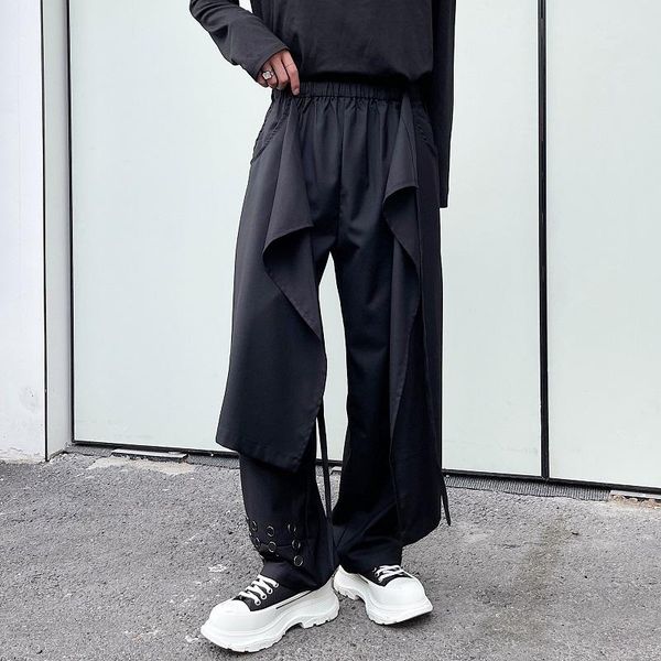 men's pants autumn dark mountain style lace up double-layer skirt trend personalized button design trendy casual, Black
men's pants autumn dark mountain style lace up double-layer skirt trend personalized button design trendy casual, Black