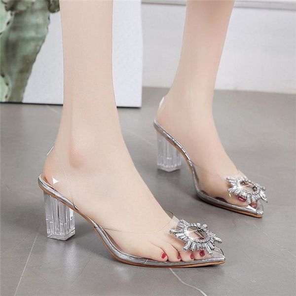 slippers summer transparent pointed crystal flower thick heel sandals women fashion nightclub high heels outdoor silver, Black
slippers summer transparent pointed crystal flower thick heel sandals women fashion nightclub high heels outdoor silver, Black