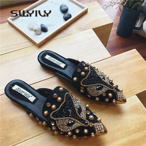womens flats shoes half slippers spring 2018 fox rhinestone mules shoes female flats casual footwear rivet flat slides, Black
womens flats shoes half slippers spring 2018 fox rhinestone mules shoes female flats casual footwear rivet flat slides, Black