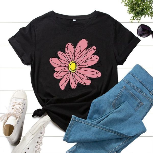 women's t-shirt summer short sleeve women casual flower print fashion female graphic clothes ladies daily regular loose o-neck tees, White
women's t-shirt summer short sleeve women casual flower print fashion female graphic clothes ladies daily regular loose o-neck tees, White