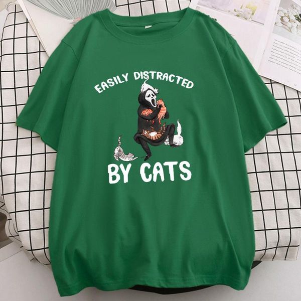 women's t-shirt easily distracted by cats woman t shirts soft short sleeve crewneck shirt casual, White
women's t-shirt easily distracted by cats woman t shirts soft short sleeve crewneck shirt casual, White