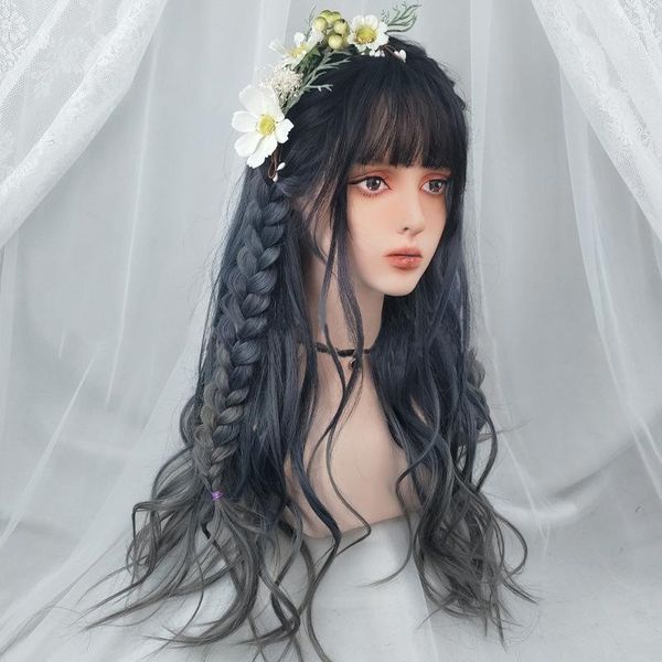 synthetic wigs lanlan haze blue for women wavy false hair with neat bangs women's long natural lolita cosplay wig, Black
synthetic wigs lanlan haze blue for women wavy false hair with neat bangs women's long natural lolita cosplay wig, Black