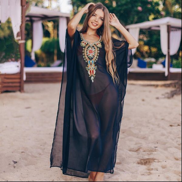 women dresses bohemian black embroidered summer beachwear chiffon kaftan beach woman tunic bath dress robe plage swim wear cover up, Black;gray
women dresses bohemian black embroidered summer beachwear chiffon kaftan beach woman tunic bath dress robe plage swim wear cover up, Black;gray