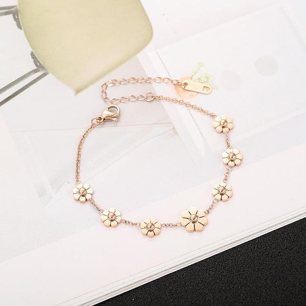 charm bracelets sweet korean version of the bracelet simple and elegant seven small daisy rose gold titanium steel jewelry, Golden;silver
charm bracelets sweet korean version of the bracelet simple and elegant seven small daisy rose gold titanium steel jewelry, Golden;silver