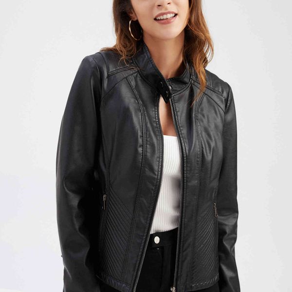 women's leather & faux green leather jacket, fashionable short long sleeve casual slim jacket with high collar, spring and autumn, Black
women's leather & faux green leather jacket, fashionable short long sleeve casual slim jacket with high collar, spring and autumn, Black