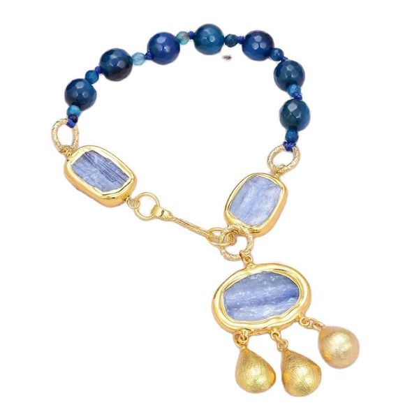 beaded, strands jk faceted round blue agates gold color plated kyanites pave bracelet charm 8.5" for women, Black
beaded, strands jk faceted round blue agates gold color plated kyanites pave bracelet charm 8.5" for women, Black