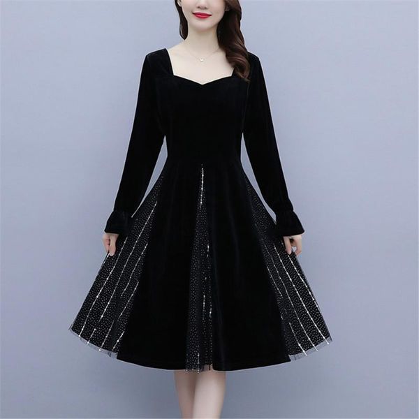 casual dresses autumn retro spliced sequin mesh velvet dress women spring a-line winter elegant party female night mujer, Black;gray
casual dresses autumn retro spliced sequin mesh velvet dress women spring a-line winter elegant party female night mujer, Black;gray