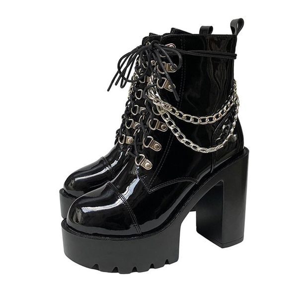 boots 2021 autumn winter gothic women ankle fashion metal chain patent leather female short punk style ladies shoes, Black
boots 2021 autumn winter gothic women ankle fashion metal chain patent leather female short punk style ladies shoes, Black