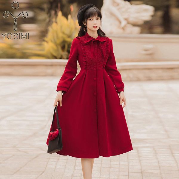 women's wool & blends yosimi 2021 winter red wine coat women lace mandarin collar long sleeve mid-calf woolen jackets fall clothes for, Black
women's wool & blends yosimi 2021 winter red wine coat women lace mandarin collar long sleeve mid-calf woolen jackets fall clothes for, Black