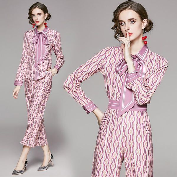 european and american fashion ribbon bow design print pink shirt wide leg pant casual set long sleeve 2 piece outfit women's two pants, White
european and american fashion ribbon bow design print pink shirt wide leg pant casual set long sleeve 2 piece outfit women's two pants, White