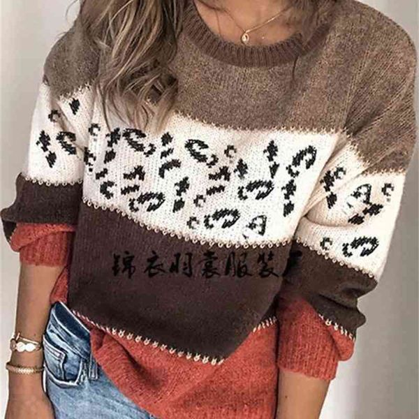 2021 winter new personalized leopard stitching fashion knitted pullover large sweater, White
2021 winter new personalized leopard stitching fashion knitted pullover large sweater, White