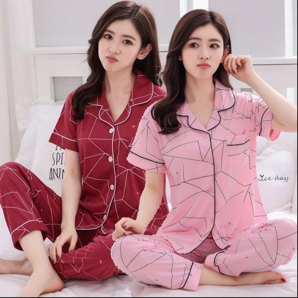summer cotton print pajama sets womens sleepwears short sleeve pyjama long pants loungewear homewear pijama mujer clothes, Black;red
summer cotton print pajama sets womens sleepwears short sleeve pyjama long pants loungewear homewear pijama mujer clothes, Black;red