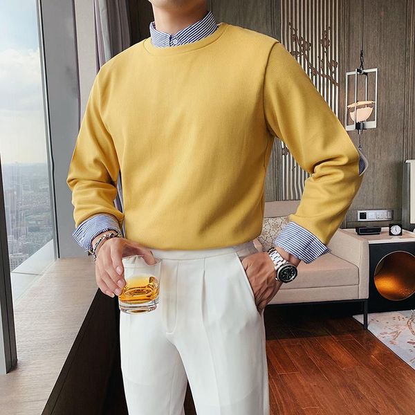 men's sweaters fake 2-piece contrast color splicing knitted sweater ersey cuello alto hombre fashion men british business slim shirt, White;black
men's sweaters fake 2-piece contrast color splicing knitted sweater ersey cuello alto hombre fashion men british business slim shirt, White;black