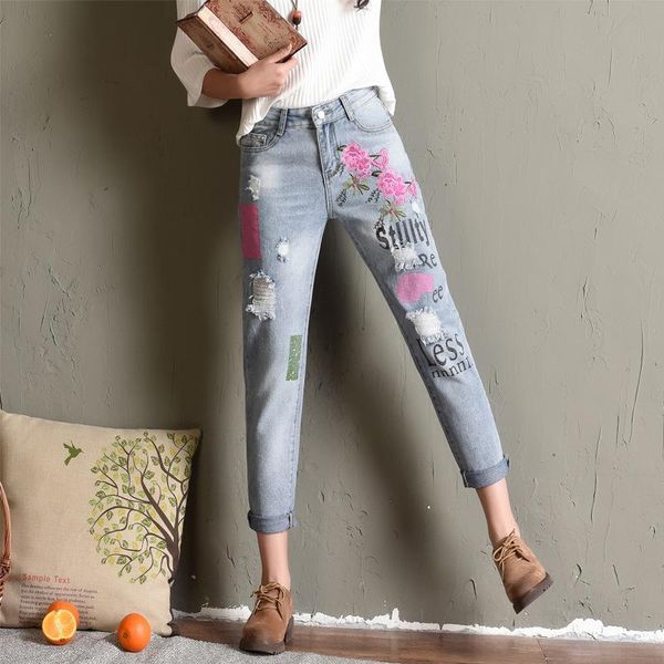 women's jeans women ripped hole embroidery denim pants high waist skinny harem ankle-length trousers light blue 25-32 size
women's jeans women ripped hole embroidery denim pants high waist skinny harem ankle-length trousers light blue 25-32 size